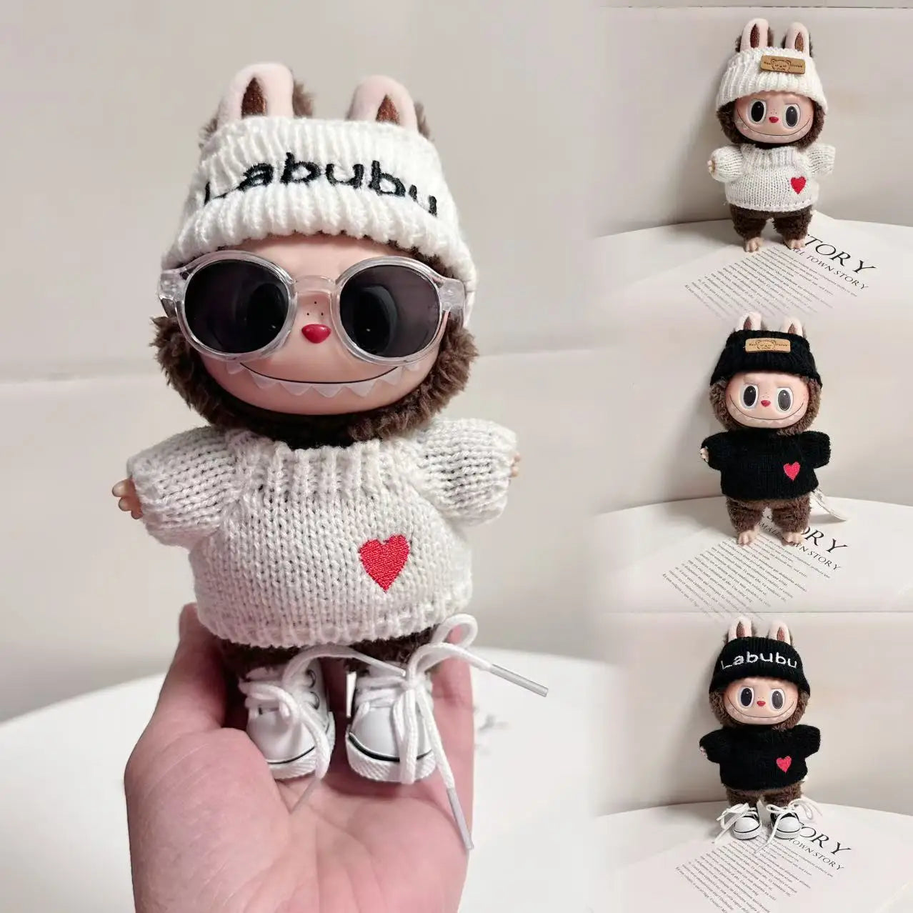 17cm Labubu Doll Clothes — Monster Outfit with Hat, Love Sweater & Casual Shoes for Sitting Party Accessories