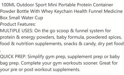 100ML Mini Portable Protein Container - Outdoor Sport Powder Bottle with Whey Keychain, Health Funnel & Medicine Box
