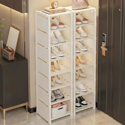 Multiple Layers Shoe Organizer Rack - Space-Saving Stackable Shelf for Wall Corner, Adjustable Shoe Storage Cabinet