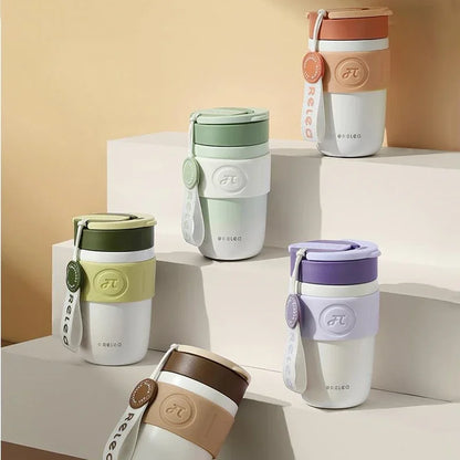 Travel Thermal Mug with Ceramic Liner – 316 Stainless Steel Vacuum Insulated Coffee Cup with Straw, Heat Retention Water Bottle