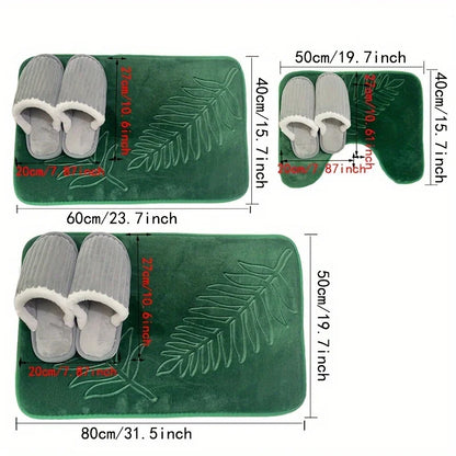 3Pcs Anti-Slip Bath Rug Set – Non-Slip Quick Dry Absorbent Bathroom Mat, Machine Washable Shower Carpet for Home