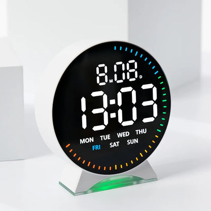 LED Digital Alarm Clock with Adjustable Brightness — Week, Date & Seconds Display, 2 Alarms, 12/24H Table Clock with Ambient Light
