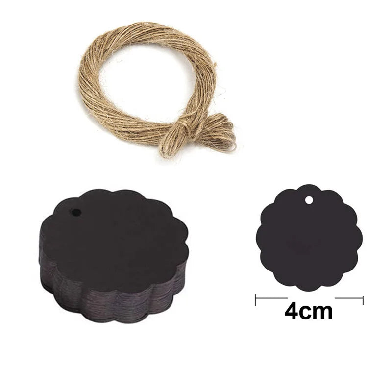 100PCS Hemp Rope & 20m Gilded Hanging Tags – Cowhide Black & White Cardboard Blank DIY Heart & Circle Labels