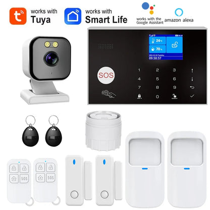Home WIFI & GSM Security Alarm System – Anti-Theft with Door Sensor, PIR Motion Detector, Tuya Smart App & Alexa Control