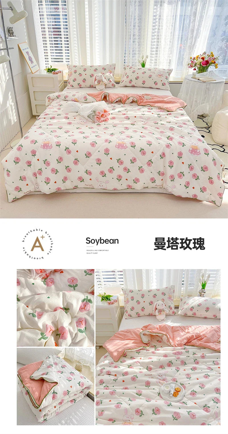 Washed Double Gauze Quilt – Lightweight Summer Comforter with Soya Fibre Filling, Soft & Breathable for Queen Size
