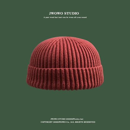 Autumn Winter Short Warm Melon Hat - Men’s Knitted Round Top Brimless Beanie, Women's Wool Hip-Hop Cold Weather Hat
