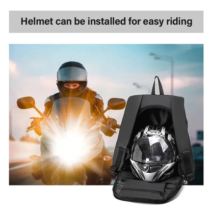 Black Motorcycle Helmet Backpack - Waterproof Laptop Backpack, Large Capacity, Ideal for Outdoor Sports, Riding, Hiking, and Travel