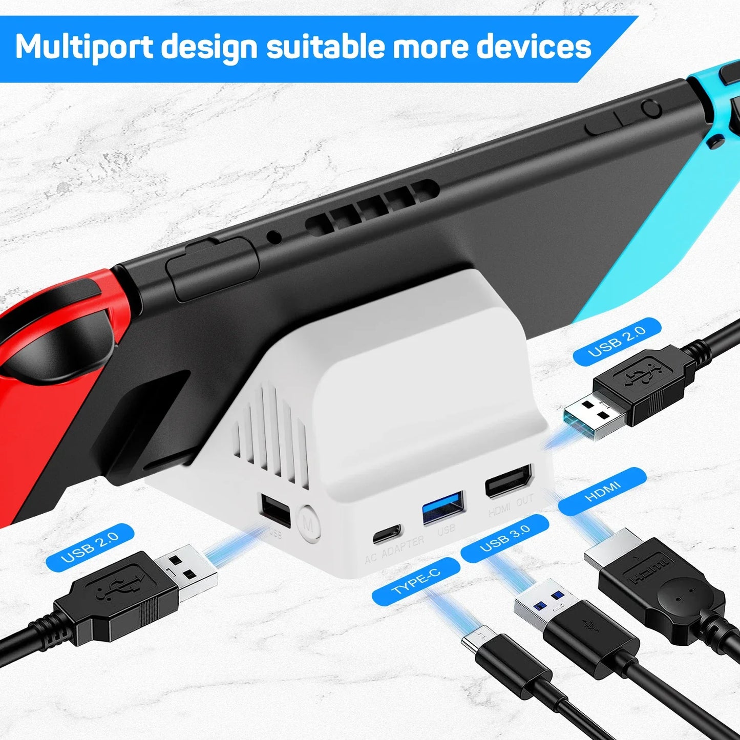 LinYuvo Switch TV Dock with Cooling Fan – Portable Stand, 4K HDMI Adapter & USB 3.0 Charging Station KD04
