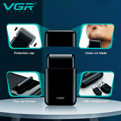 VGR V-390 Electric Shaver – Professional Beard Trimmer & Portable Mini Razor, USB Rechargeable 2-Blade Shaving for Men