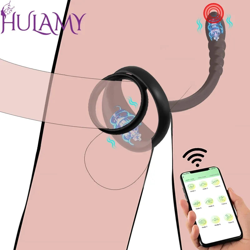 Bluetooth App-Controlled Prostate Massager – Anal Vibrator with Penis Ring & Testicle Massage for Men