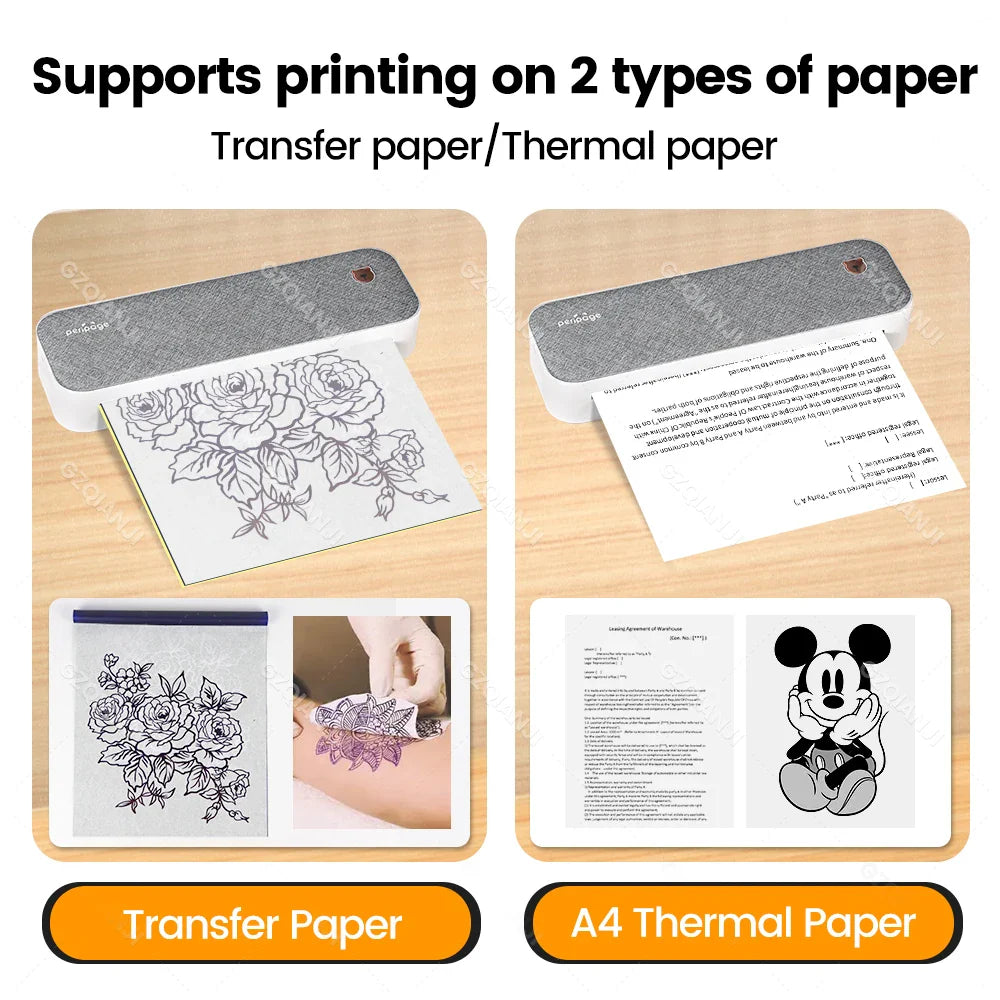 Peripage A40 Thermal Printer – Wireless Bluetooth & USB Mobile Printing Machine for Text, PDF, Tattoo Transfers