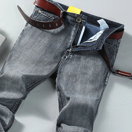 Men's Stretch Straight Leg Business Jeans – Classic Casual Denim Pants