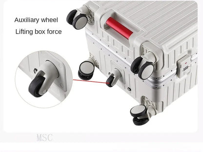 30-Inch Five-Wheel Aluminum Frame Suitcase — Multifunctional Cabin Luggage with Password Lock, USB Port & Cup Holder