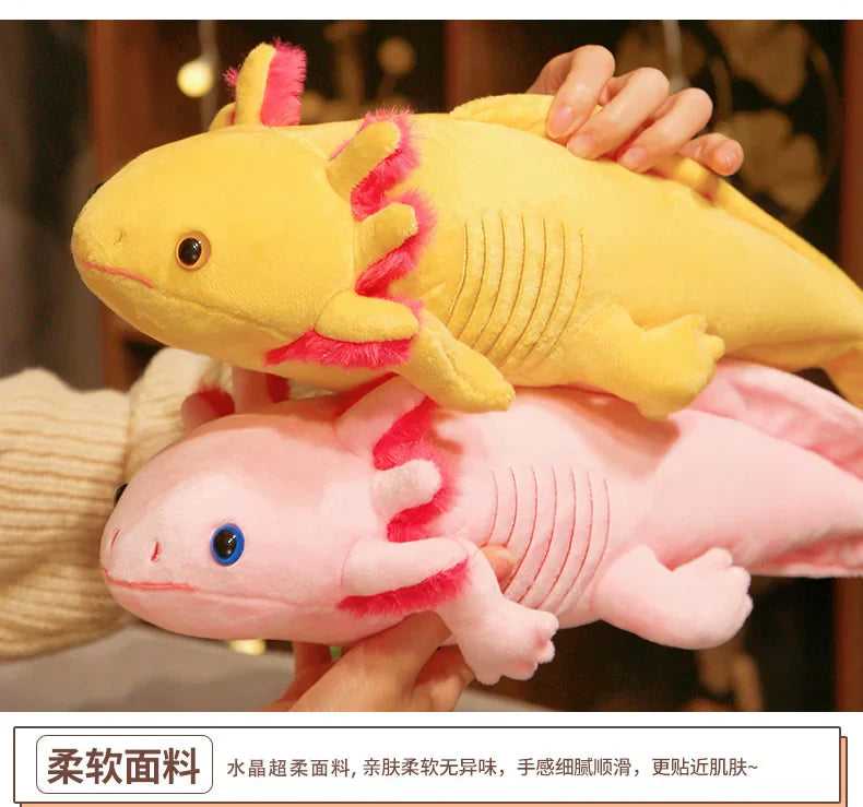 Kawaii Colorful Newt Plush Toy — 23-80cm Cute Axolotl Salamander Stuffed Animal, Fuzzy Long Pillow Cushion for Kids Gift