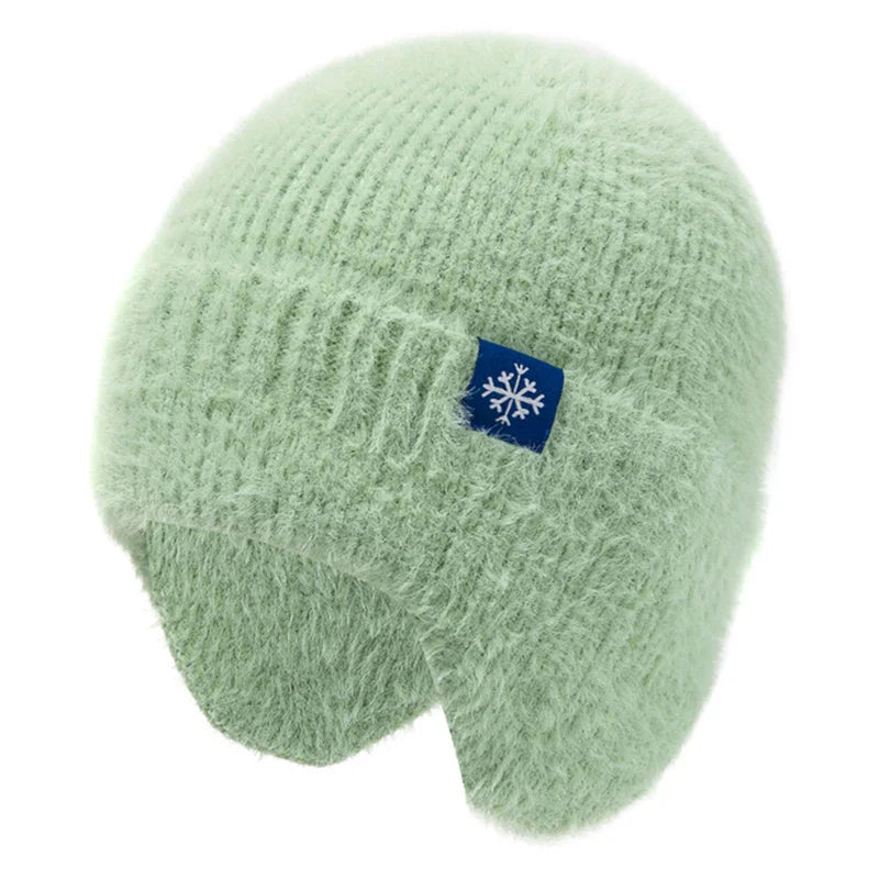 Women’s Earflap Winter Hat – Candy Color Faux Fur Knit Beanie, Kpop Style Streetwear Cap
