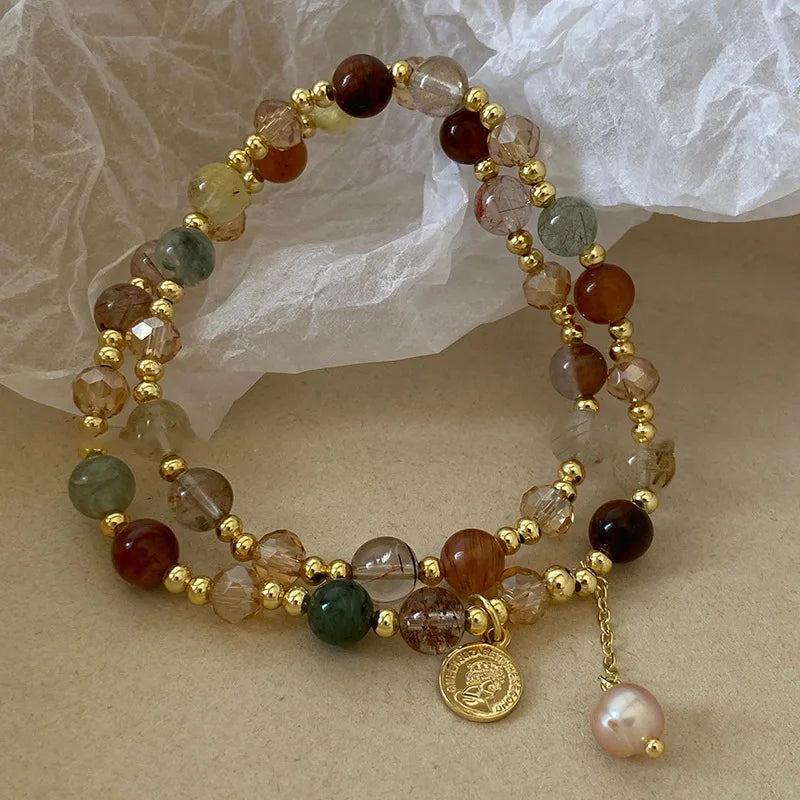Double-Layer Crystal Pearl Beaded Bracelet – Vintage Ethnic Stacking Bangle for Women, Fashion Hand Jewelry Gift