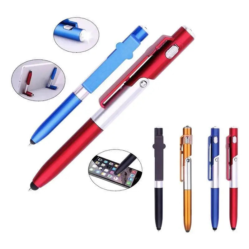 4-in-1 Multifunction Ballpoint Pen — LED Light, Foldable Phone Holder, Night Reading, Writing Pencil for Students and Office Use