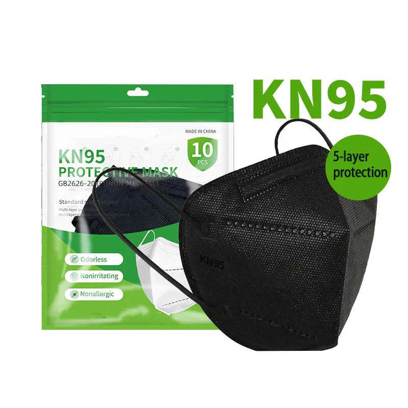 50/100PCS Adult KN95 Masks – Black & White, 5-Layer Dustproof Face Mask with Breathable Design & Adjustable Nose Bridge