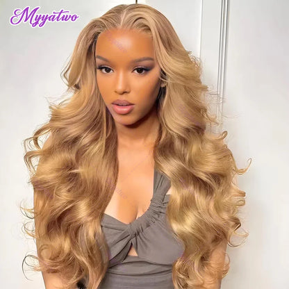 Brazilian #27 Honey Blonde Body Wave Wig – 30-34 Inch, 13x4 Lace Front, HD Transparent Lace Frontal, 200% Density for Women