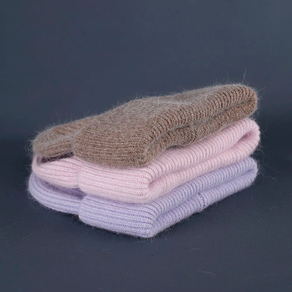 2024 Rabbit Fur Beanie – Soft Fluffy Winter Hat for Women, Angora Knitted Skullies, Warm Bonnet Knit Cap