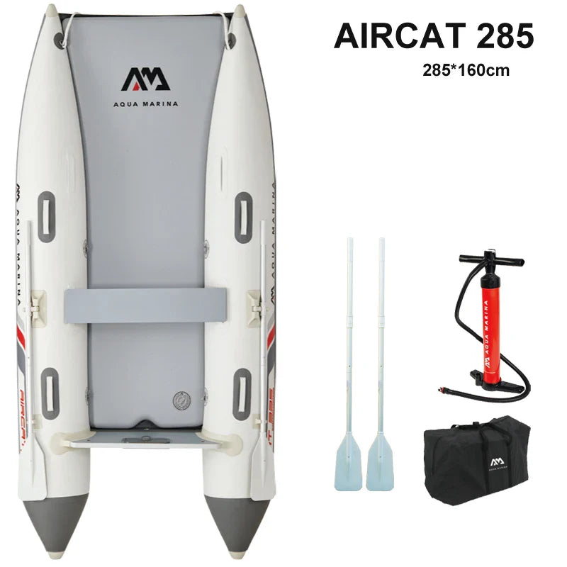 AQUA MARINA AIRCAT Inflatable Boat – Double Tube Catamaran Dinghy Raft with Drop Stitch Floor for Fishing & Water Sports