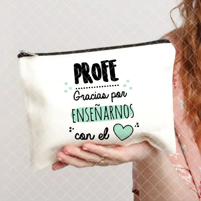Spanish Printed Teacher Life Makeup Pouch - Pencil Case, School Stationery Storage Bag, Travel Organizer and Gift