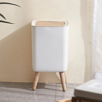 Wood Grain High-Foot Trash Can - Kitchen, Bathroom, Living Room, Desktop Storage Bucket for Office, Hotel Waste Bins