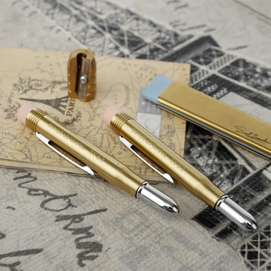 Fromthenon Traveler’s Brass Pencil — Retro Golden Metal Stationery for Travel