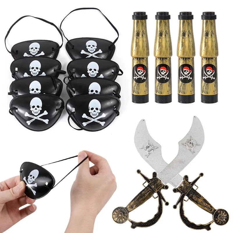 Pirate Party Costume Set - Eye Patch, Coins, Skull Hat & Birthday Decoration Accessories for Kids