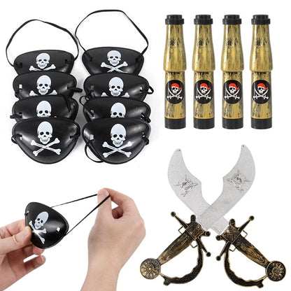Pirate Party Favor Set - Kids Skull Hat Eye Patch Coins Ship Balloons Halloween Costume Decorations