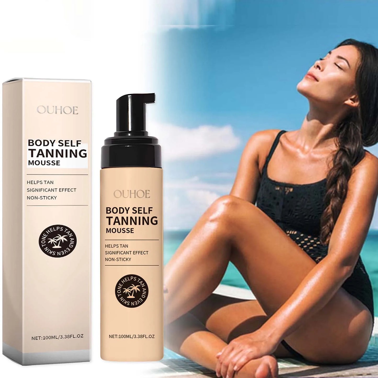 Body Self Tanning Mousse — Quick Natural Bronze Tan Foam for Face & Body, Sunless Fake Tan Bronzer