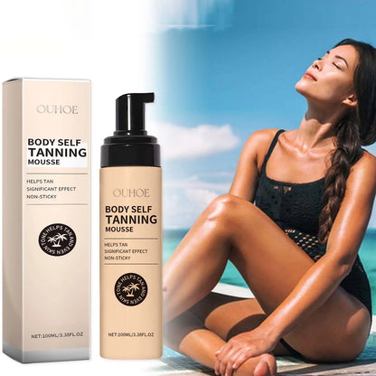 Body Self Tanning Mousse — Quick Natural Bronze Tan Foam for Face & Body, Sunless Fake Tan Bronzer