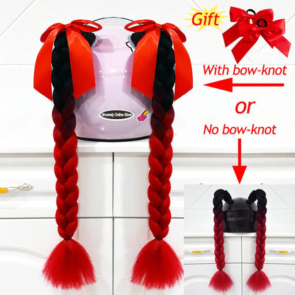 2pcs Motorcycle Helmet Braids - Woman's Twist Pigtail Wig for Helmets, 164 Colors with Sucker