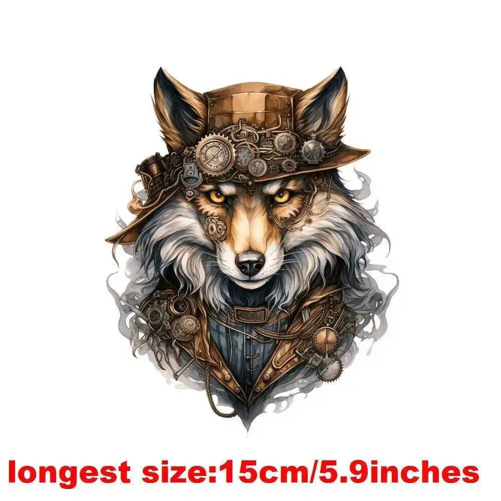 15cm Kids Steampunk Lion Iron-On Patch – Animal Heat Transfer Sticker for DIY Clothing, Apparel & Fabric Decoration Print