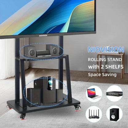 Mobile Rolling TV Stand Cart for 32–75 Inch TVs – Height Adjustable Floor Stand with Lockable Wheels, Max VESA 600x400mm