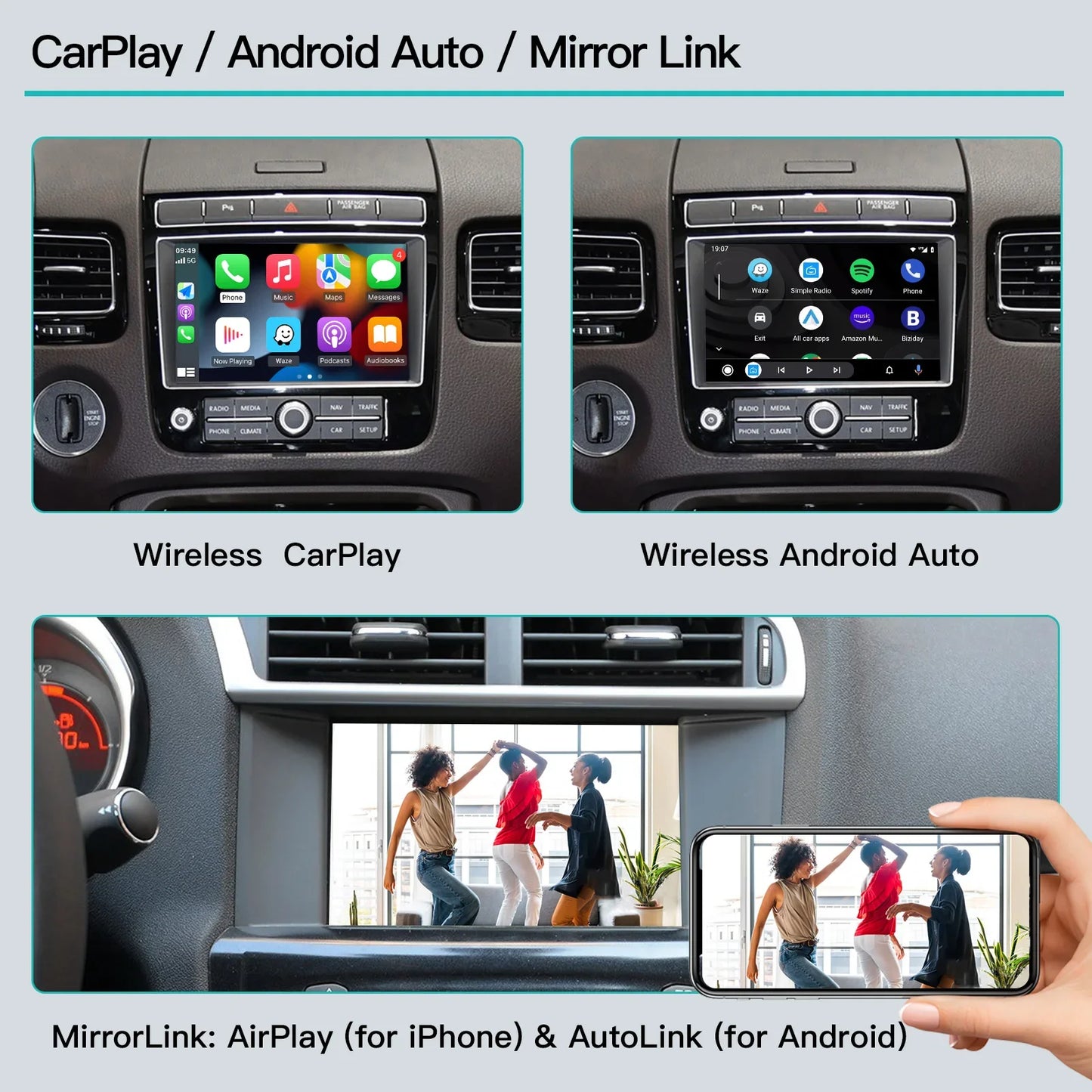 Wireless CarPlay & Android Auto Adapter for VW Touareg 7P RNS850 – 8-Inch Screen Mirroring, CarPlay & AirPlay Multimedia 2011-2018