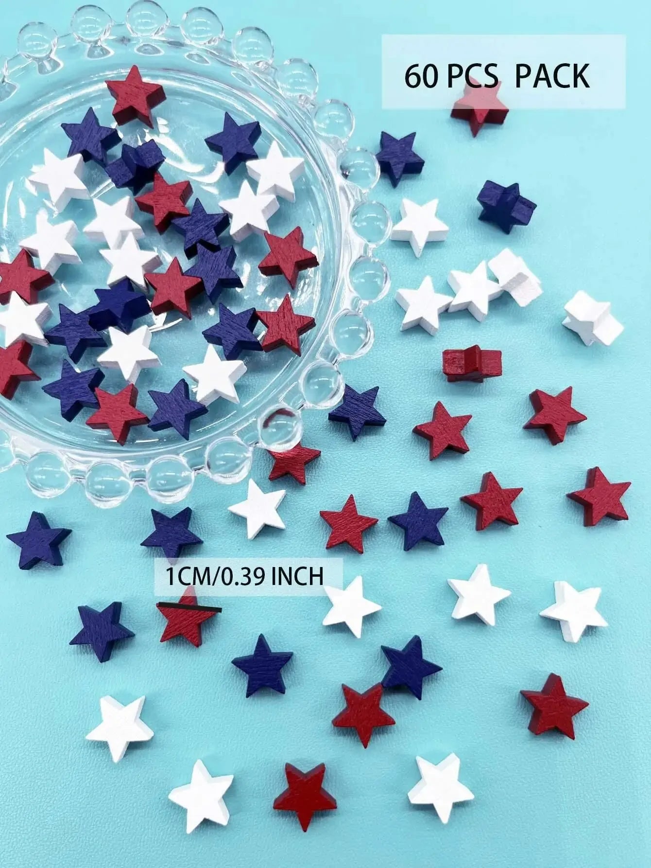 Patriotic Mini Wooden Stars Decorations (30/60pcs) – Red Blue White 1-3cm 4th of July Independence Day DIY Ornament Craft Supplies