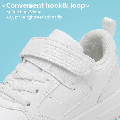 Children’s Black Leather Sneakers – Non-Slip Casual Flat Walking Shoes for Boys & Girls, Lightweight Student Sports Footwear