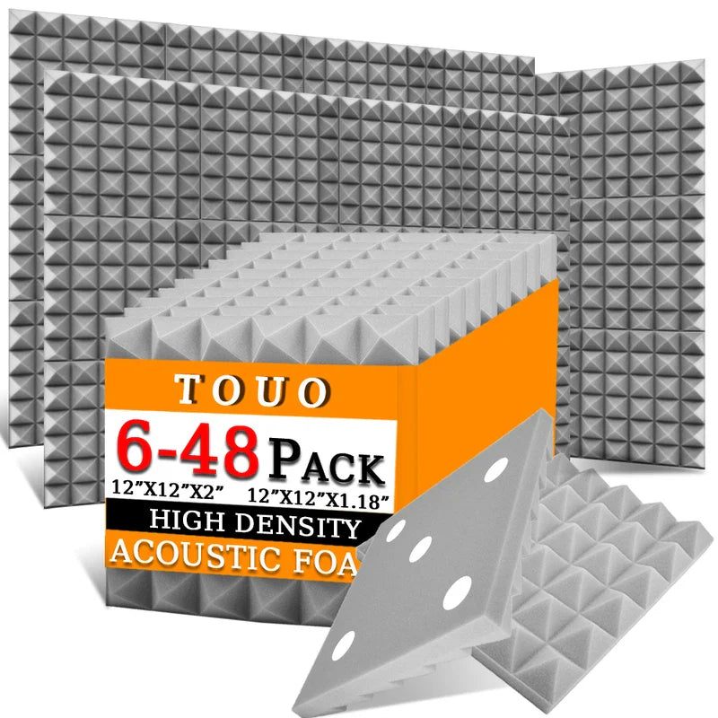 TOUO Acoustic Foam Panels 6–48 Pack Studio Soundproof Wall Panels – Sound Absorbing Sponge for Home, KTV & Recording Rooms