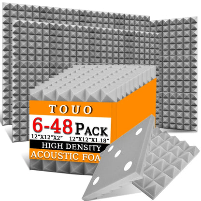 TOUO Acoustic Foam Panels 6–48 Pack Studio Soundproof Wall Panels – Sound Absorbing Sponge for Home, KTV & Recording Rooms