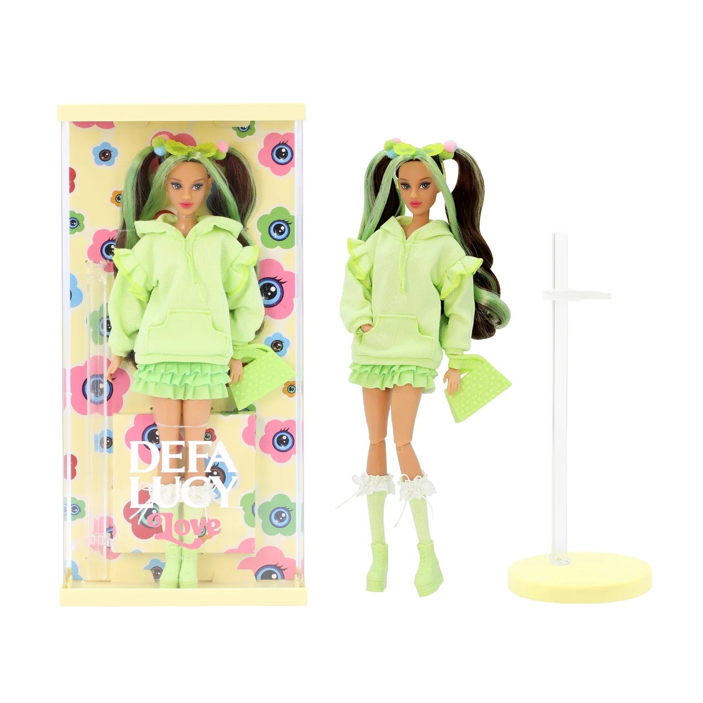 DEFA Lucy Love Fashion Doll – Green Pocket Hoodie, Layered Ruffled Skirt & Chunky Platform Boots