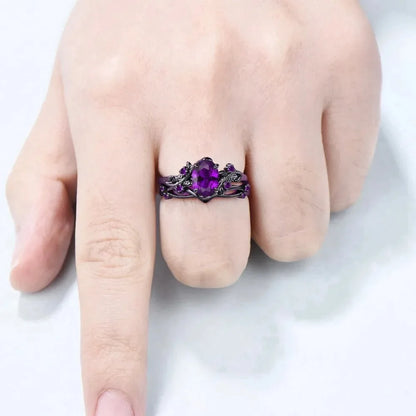 Couple Celtic Dragon Rings Set - Purple Rhinestone CZ Stainless Steel Wedding Jewelry for Men & Women