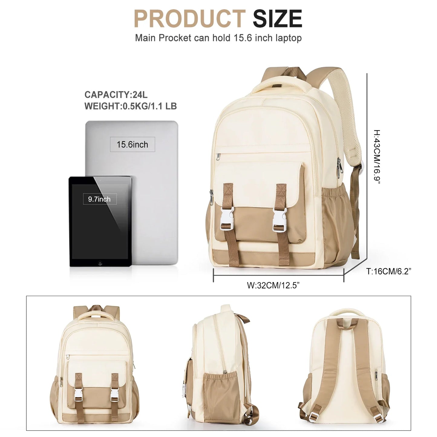 High-Capacity Student Backpack | Trendy Laptop & College Bag for Women, Girls, Travel & School BookBag