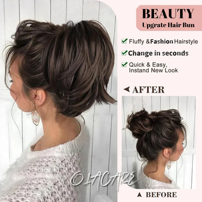 Messy Bun Hair Piece – Claw Clip-in Short Straight Ponytail Extension, Tousled Updo Bun for Women & Girls