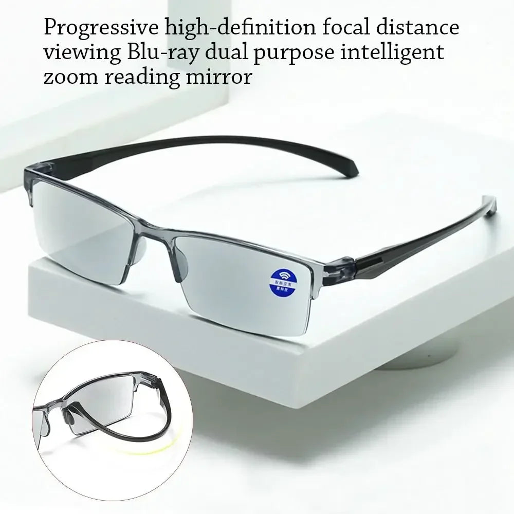 Smart Automatic Zoom Reading Glasses – Autofocus Anti-Blue Ray Half-Rim Eyewear for Near & Far Vision