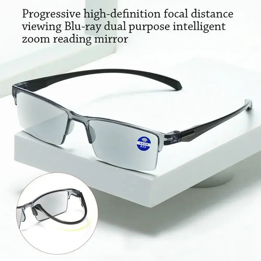 Smart Automatic Zoom Reading Glasses – Autofocus Anti-Blue Ray Half-Rim Eyewear for Near & Far Vision