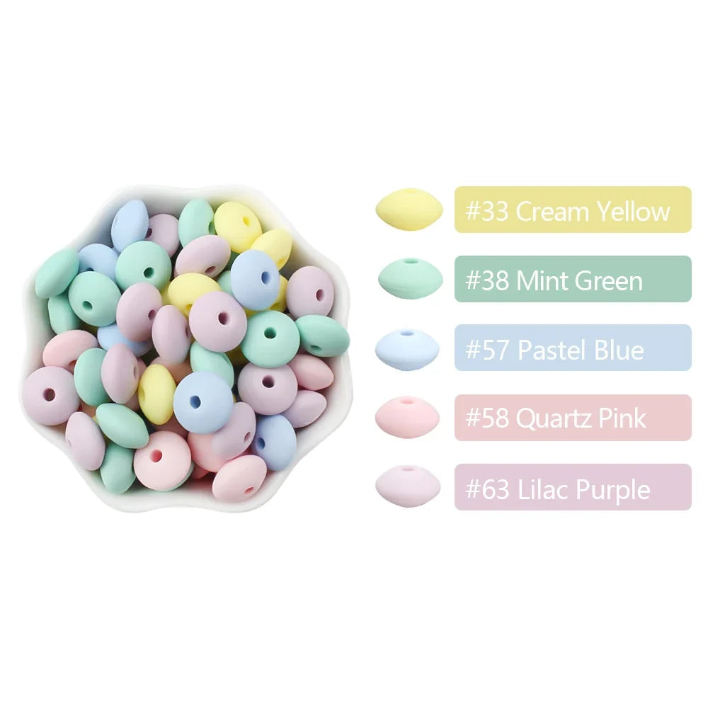 100/50/20Pcs Silicone Lentil Beads - 12mm BPA Free Loose Spacer Beads for DIY Jewelry Making Bracelets Necklaces Keychains