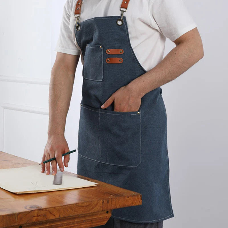 Thick Canvas Apron – Durable Cotton Apron for Kitchen, Coffee Shop, Hair Salon, Carpenter, and Horticultural Work with Denim Strap