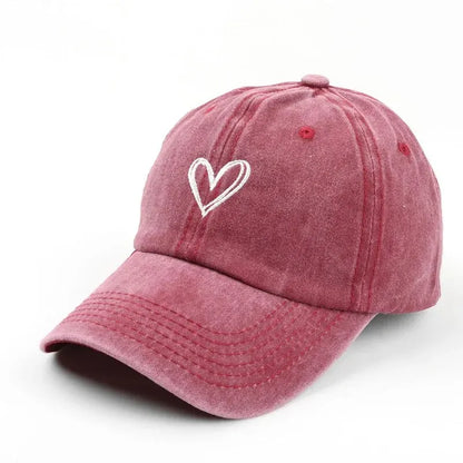 Peach Heart Embroidery Baseball Cap – Washed Soft Top Spring Summer Hat for Men & Women, Unisex Trendy Casual Cap