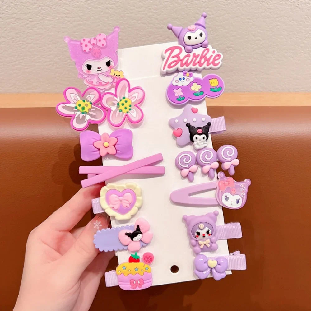 14 Piece Sanrio Kuromi Bow Headband Set – Cute Double Ponytail Leather Bands for Kids, Hair Accessories & Holiday Gift